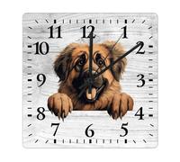 Yelolyio Square Wall Clock Leonberger Large Wall Clock Funny Peeking Dog Puppy 27x27CM Square Silent Non-Ticking Unique Wood Clock for Home Office Classroom School Hotels