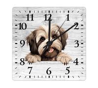 Yelolyio Square Wall Clock Lhasa Apso Large Wall Clock Funny Peeking Dog Puppy 30x30CM Square Silent Non-Ticking Unique Wood Clock for Home Office Classroom School Hotels