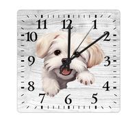 Yelolyio Square Wall Clock Maltese Large Wall Clock Doggy Dog Owner 38x38CM Square Silent Non-Ticking Unique Wood Clock for Home Office Classroom School Hotels