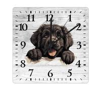Yelolyio Square Wall Clock Newfoundland Large Wall Clock Funny Peeking Dog Puppy 30x30CM Square Silent Non-Ticking Unique Wood Clock for Home Office Classroom School Hotels