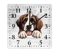 Yelolyio St. Bernard Wall Clock Doggy Dog Owner Wooden Clock 38 X 38 Cm Rustic Style Arts And Crafts No Ticking Sound Battery Operated Clock Decor for Shelf Half Bath Pub