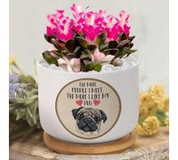Yelolyio The More People I Meet The More I Like My Pug Planters Ceramic Puppy Doggy Round Flower Pots with Drainage Holes And Bamboo Tray Plant Pot for Outdoor Indoor Plants House Warming Gifts