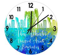 Yelolyio United Arab Emirates Abu Dhabi Skyline Clock for Wall Colorful Cities Landscape Wooden Decorative Wall Clock Battery Operated Silent Wood Wall Clocks 10inch Round Clock for Home