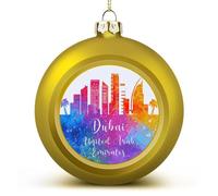 Yelolyio United Arab Emirates Dubai Skyline Christmas Ball Ornament Watercolor Art Cityscape Christmas Tree Pendant Hanging Seasonal Holiday Decoration for Home Farmhouse Christmas Decor