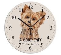 Yelolyio Wall Clock 10x10 Inch for Home Yorkie Terrier Dog A Good Day Round Wooden Clock Battery Operated Silent Movement Wall Clock Decor for Bedroom Office Shabby Chic Wall Decorations