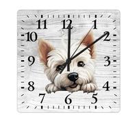 Yelolyio West Highland White Terrier Wall Clock Gift for Dog Lover Wooden Clock 30 X 30 Cm Rustic Style Arts And Crafts No Ticking Sound Battery Operated Clock Decor for Shelf Half Bath Pub