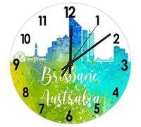 Yelolyio Wooden Round Clock Australia Brisbane City Skyline Wall Clock Colorful Cities Landscape Funny Wall Clock Battery Operated Nursery Clock for Bathroom Bedroom 15"x15"
