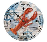 Yelolyio Wooden Tide Clock Beach Sea Life Tidal Clock Beach Decor Sea Animal Turtle Octopus Crab Seahorse Fish Coastal Clock Wisdom Nautical Tide Movement Clock Vintage Decor for Deck Board 10 Inch