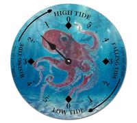 Yelolyio Wooden Tide Clock Sea Ocean Life Tidal Clock Beach Decor Sea Animal Turtle Octopus Crab Seahorse Fish Coastal Clock Wisdom Nautical Tide Movement Clock Vintage Decor for Deck Board 10 Inch