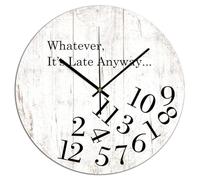 Yelolyio Wooden Wall Clock 10in Silent Non-Ticking White Whatever I'm Late Anyway Large Wall Clock Battery Operated Clock Decor for Office School Bedroom Home Kitchen Housewarming Gift