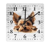 Yelolyio Yorkshire Terrier Square Wall Clock Gift for Dog Lover Clock Large Wall Clocks Battery Operated 30 Cm Non-Ticking Modern Home Decor for Kitchen Living Room Bedroom Office