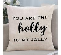Yelolyio You Are The Holly to My Jolly Gift Christmas Zipped Throw Pillow Covers 18"x18" Decorative Cushion Cover Motivational Saying Pillow Cases for Living Room Bedroom Couch Sofa Chair Home Décor