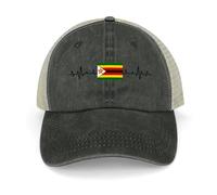 Yelolyio Zimbabwe Flag Heartbeat Adjustable Mesh Back Cap Zimbabwe Baseball Caps Country Pride Mesh Baseball Cap Retro Washed Trucker Cap Breathable Sun Hat Black