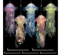 Yelschwa Jellyfish Light, Hanging Jellyfish Lamp, Creative Glowing Jelly Fish Night Light, Jelly Fish Lanterns, Jellyfish Garden Light for Ocean Theme Party Yard Landscape Garden Ornament (5PCS)