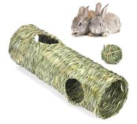 Yelschwa Large Straw House For Rabbits Lightweight Comfortable Hideout Hamster Cat Channel Bunny Grass Balls Toys Grass Bed Chew Toy Small Animal House Play Gifts For Pet Enthusiasts (Tunnel+Ball)