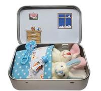 Yelschwa Little Pocket Bunny in a Tin Box, Pocket Bunnies Easter Basket Stuffer, DIY Pet Tin Bunny Adoption, Mini Plush House Easters Baskets Decorative Boxes (Blue)