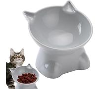 Yelschwa Plastic Elevated Cat Bowls Tilted Cat Food Bowls Cute Cat Ears Design Feeding Bowls With Stand Tilted Anti Vomit Cat Food Bowl Feeding Water Bowl Protecting Spine For Puppy Kitten (Grey)