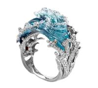 Yelschwa Sea-ocean's Oath Necklace Jewelry Set Adjustable Ocean Wave Necklace Ring Earring Romance From The Sea-ocean's Oath Jewelry Gift for Women Girls (Silver Ring)
