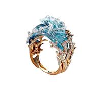 Yelschwa Sea-ocean's Oath Necklace Jewelry Set Adjustable Ocean Wave Necklace Ring Earring Romance from The Sea-ocean's Oath Jewelry Gift for Women Girls (Golden Ring)