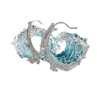 Yelschwa Sea-ocean's Oath Necklace Jewelry Set Adjustable Ocean Wave Necklace Ring Earring Romance From The Sea-ocean's Oath Jewelry Gift for Women Girls (Silver Earrings)