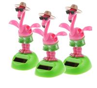 Yelschwa Solar Powered Car Toy Dancing Dolls Flamingo Car Ornament Car Dashboard Bobble Head Decoration For Car Home Office Decor Kids Toys Gifts (3 PCS)