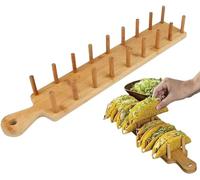 Yelschwa Taco Holder Stand Taco Stand Wooden Taco Rack Tray Holder 8-Compartment Taco Tray Plates Cooking Accessories Food Tray For Taco Tortillas Burritos