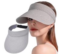 Yelschwa Womens Beach Straw Sun Visor Hat Ponytail Hole UV Protection Wide Brim Summer Cap Packable for Travel UPF 50+ (B)
