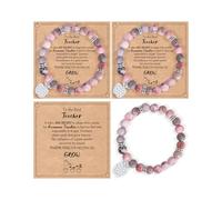 YELUWA 3Pcs Teacher Gifts for Women, Teacher Appreciation Gifts Set, End of The Year Thank You Teachers Gift from Student, Teachers Bracelets Thank You Gift for Women, Natural Stone Bracelets - Pink