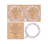 YELUWA 3Pcs Teacher Gifts for Women, Teacher Appreciation Gifts Set, End of The Year Thank You Teachers Gift from Student, Teachers Bracelets Thank You Gift, Natural Stone Bracelets - Pink & White