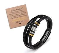 YELUWA To My Dear Husband Bracelet, Stainless Steel Braided Leather Bracelet Gift for Men Boy, Husband Bracelet Gifts for Husband Birthday Graduation Father's Day Gifts for Him Men from Wife