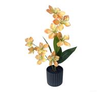 Yelvera 9-Piece Silk Jasmine Flower Set In Black Striped Ceramic-Look Pot For Living Room Dining Table Wedding Event And Studio Decoration(Orange-yellow)