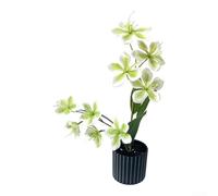 Yelvera 9-Piece Silk Jasmine Flower Set In Black Striped Ceramic-Look Pot For Living Room Dining Table Wedding Event And Studio Decoration(Heart)