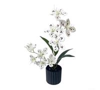 Yelvera 9-Piece Silk Jasmine Flower Set In Black Striped Ceramic-Look Pot For Living Room Dining Table Wedding Event And Studio Decoration(White Spot Purple)