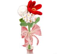 Yelvera Delicate Crochet Bouquet Including Roses Tulips And Forget Me Nots For Dresser Vanity Or Bathroom Counter(Red)