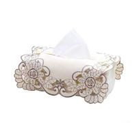 Yelvera Fabric Tissue Box Cover Vintage Floral Lace Embroidery Decorative Organizer Fits 23x13cm Standard Boxes Pink Rose Red Dark Grey for Living Room Bedroom Office(Dark grey)