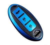 Yelvera For TPU Leather Key Case For Nissan Leaf Micra For Qashqai For Trail For Versa Offering Full Protection And Natural Grip Without Fingerprints(Style 1 Blue)