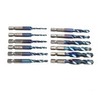 Yelvera High Steel Hex Shank Drill And Tap Set 12 Pcs Blue Plated Bits For Aluminum Iron Plastic For M3 M5 M6 M8 M10 Threading Quick Fit 1/4 Inch