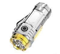Yelvera IP44 Rated For Mini Flashlight With Hat Mount Three LED Sources USB-C Fast Charging And Real-Time Battery Level Display(Silver)