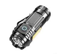 Yelvera IP44 Rated For Mini Flashlight With Hat Mount Three LED Sources USB-C Fast Charging And Real-Time Battery Level Display(Black)