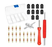 Yelvornic 33Pcs Tyre Valve Repair Kit, Tyre Valve Removal Tool Set | Includes schrader valve core remover, replacement cores and caps for car, bike, motorcycle and ATV maintenance use