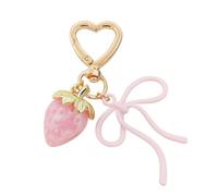 Yelvornic Strawberry Keychain, Kawaii Bow Heart Key Ring, Cute Pink Accessories for Handbags Bag Purse Wallet Cellphone Car