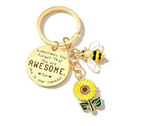Yelvornic Sunflower Keychain, Motivational Bee Charm Accessory, Inspirational Gift for Friends or Coworkers, Yellow Jewelry Keyring