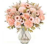 YELYAN 2 Bunches Artificial Roses Silk Flowers champagne Artificial Flowers Faux Hydrangea Roses Flower Bouquet for Home Wedding Party Decoration Arrangement(champagne)