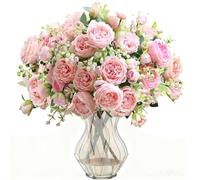YELYAN 2 Pack Fake Peony Artificial Flowers White Flowers Silk Peonies Bouquets for Wedding Home Birthday Party Arrangment Garden Decoration (5T-Pink)