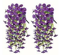 YELYAN 2pcs 76.1cm Artificial Hanging Flowers UV Resistant Fake Flower Bouquet Hanging Vine Plants Drooping Plants for Home Wall Garden Wedding Indoor Outdoor Wedding Party Decoration(Purple)