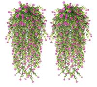 YELYAN 2pcs 76.2cm Artificial Hanging Flowers UV Resistant Fake Flower Bouquet Hanging Vine Plants Drooping Plants for Home Wall Garden Wedding Indoor Outdoor Wedding Party Decoration(Red lotus)