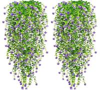 YELYAN 2pcs 76.2cm Artificial Hanging Flowers UV Resistant Fake Flower Bouquet Hanging Vine Plants Drooping Plants for Home Wall Garden Wedding Indoor Outdoor Wedding Party Decoration(Purple)