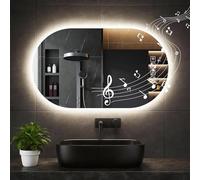 Yelyee 500mm X 750mm Oval LED Bathroom Mirror with Music Bluetooth Dimmable Lighting 3000K 4500K 6500K | Mirrors for Wall Touch Switch Anti Fog Function | IP44 Waterproof Lights for Bathroom Hotel