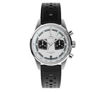 YEMA Rallygraf Alpine Chronograph Hybrid Mechanical Quartz Black Steel White Leather Date Men's Watch