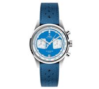 YEMA Rallygraf Alpine Chronograph Hybrid Mechanical Quartz Steel Blue Leather White Date Men's Watch